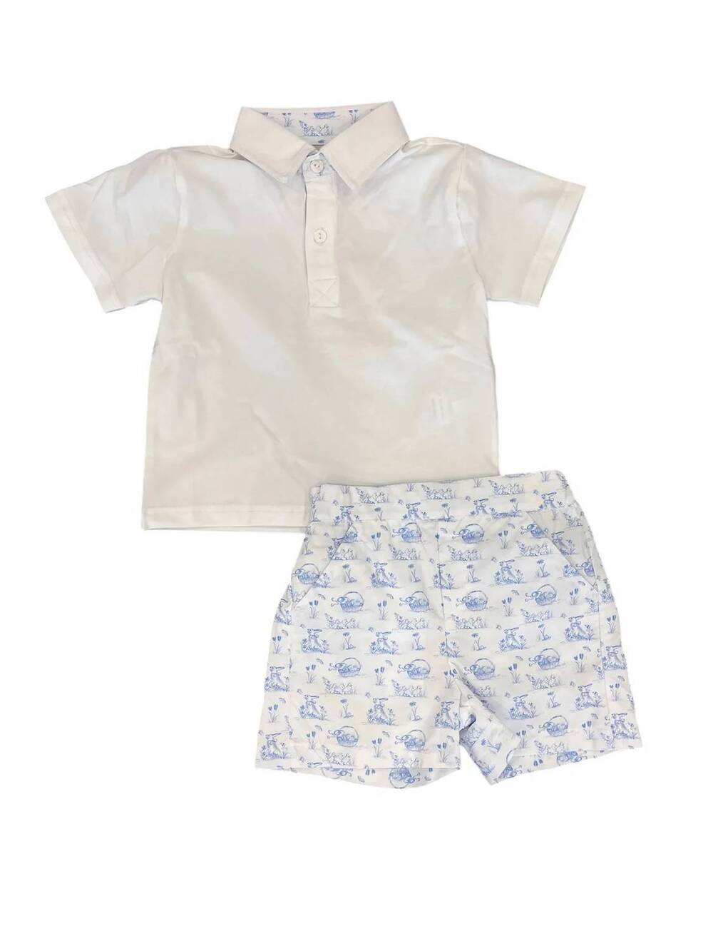 NEW SMOCKINGBIRD boys bunny toile short set in white